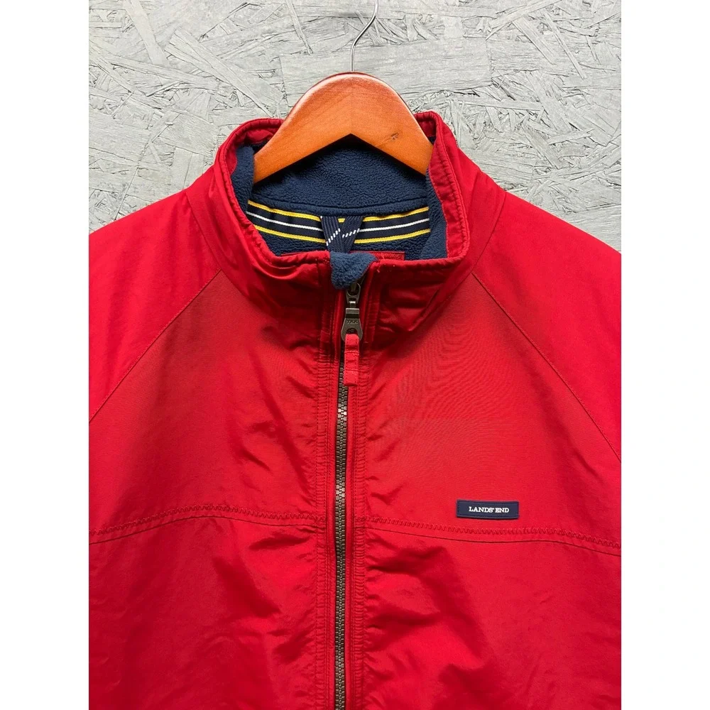 Lands' End Nylon Bomber Jacket Men's XL Red Full Zip Windbreaker Lightweight